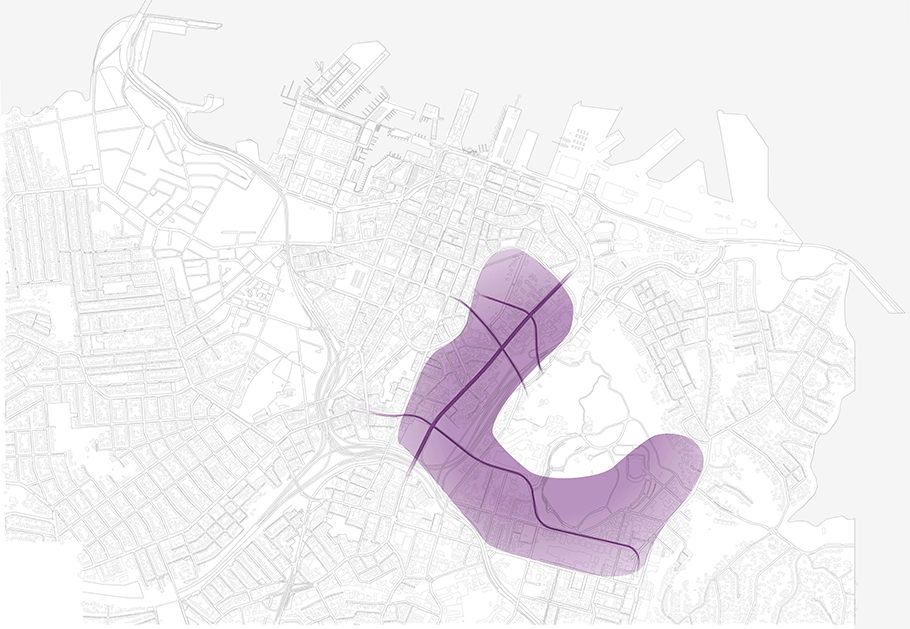 Map showing the areas of the city centre encompassed by Transformational move 4: Learning Quarter. 