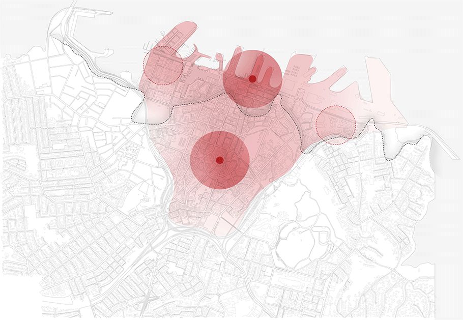 Map showing the areas of the city centre where proposed activities of Transformational move 1: Maori outcomes, may take place.