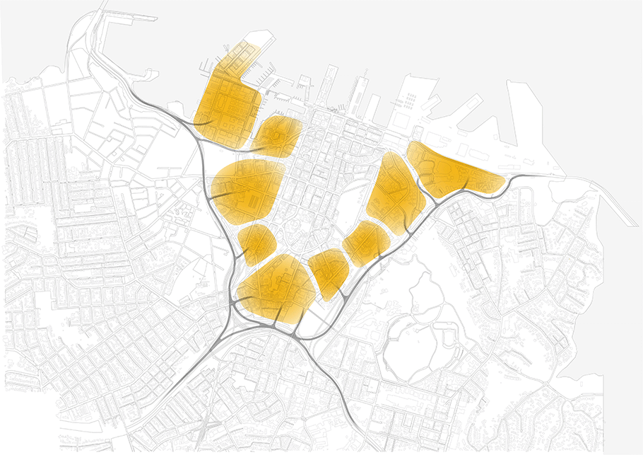 Map indicating vehicle arterial routes that avoid the city centre.